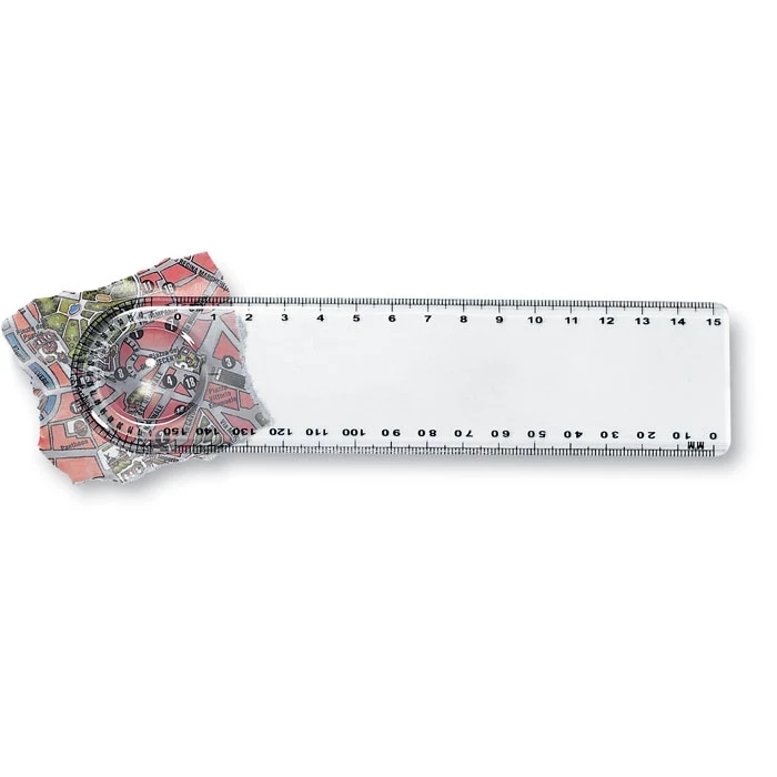 15 cm-es vonalzó nagyítóval és szögmérővel